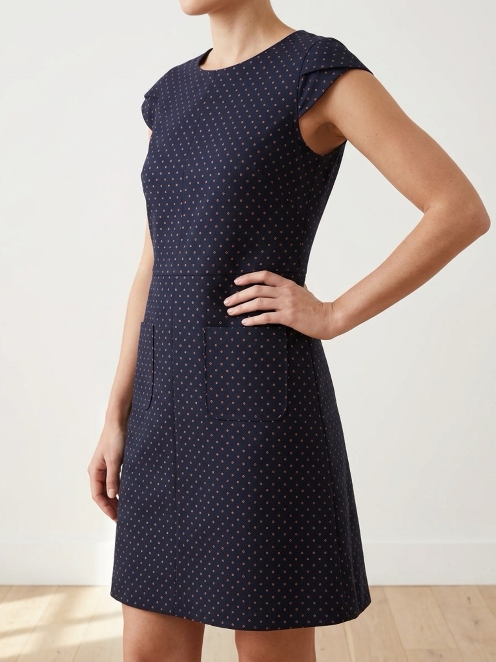 Dex Navy Polka Dot Shift Dress XS